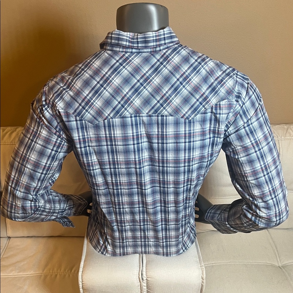 Wrangler Retro Casual Blue Plaid Button-Down Shirt for Men Size XXL - Picture 4 of 10